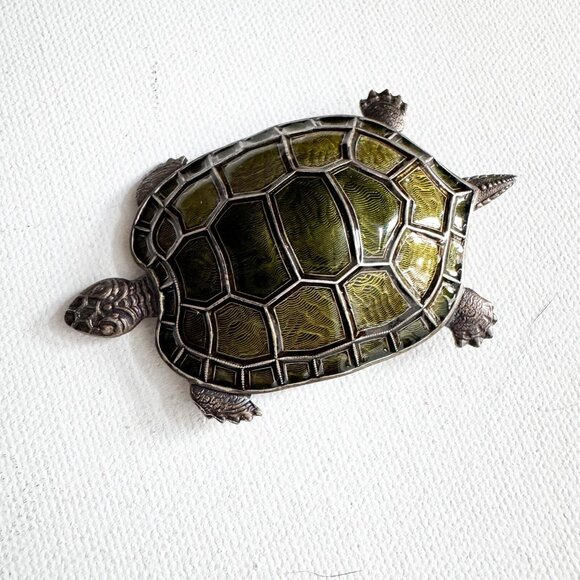 Catherine France Popesco Turtle Green Inlay Brooch - Picture 3 of 7